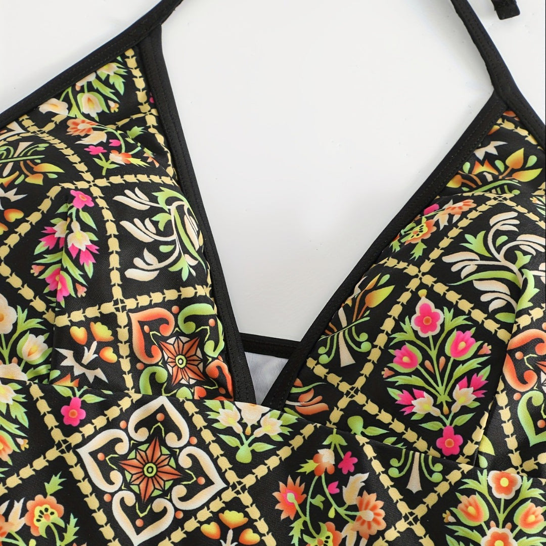 Damen Einteiliger Badeanzug mit modischem floralem Design R&B