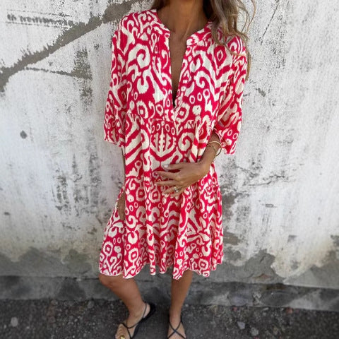 Damen lässiges Strandkleid mit lockerer Passform und schickem Druck R&B