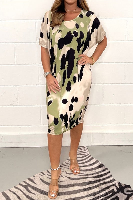Damen Midikleid mit modernem Animal-Print und weichem Stretchmaterial R&B