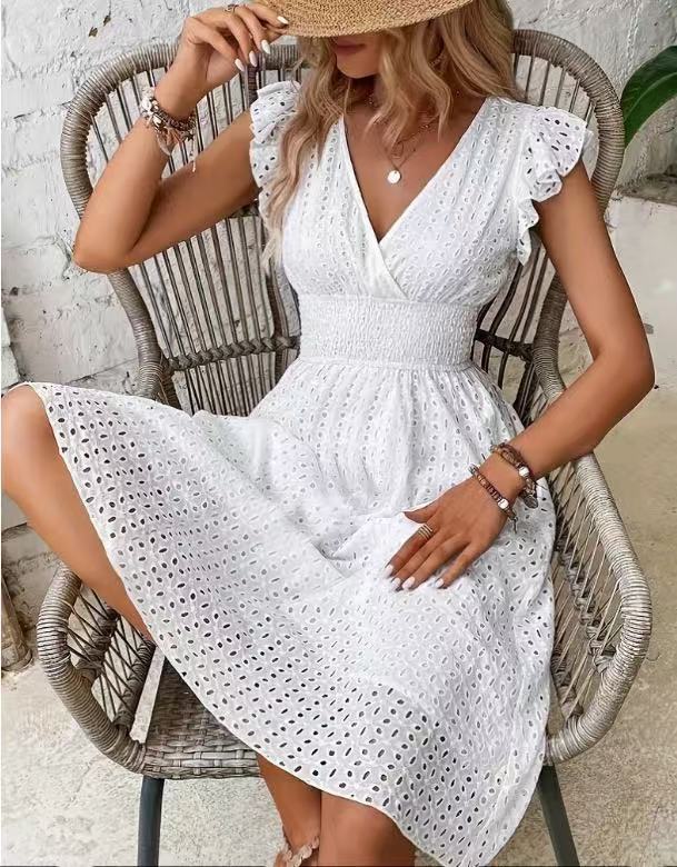 Damen Wickelkleid mit luftigen Rüschen und elastischem Bund R&B