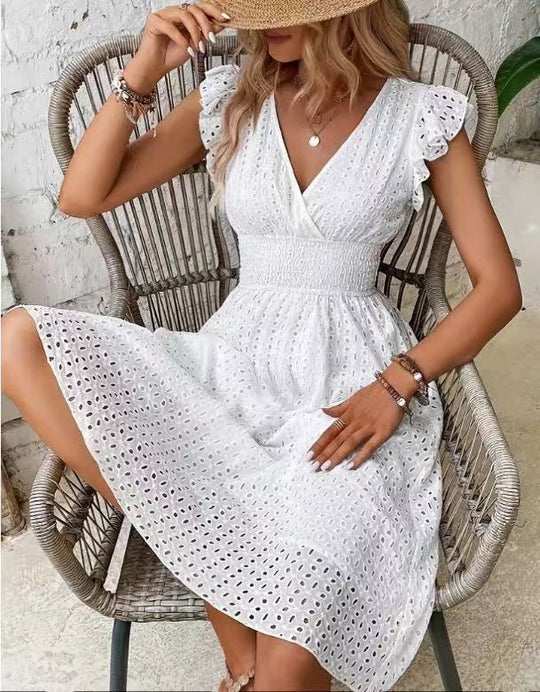 Damen Wickelkleid mit luftigen Rüschen und elastischem Bund R&B