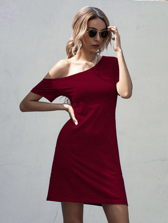 Damen Kleid mit asymmetrischem Ausschnitt und bequemen Schnitt R&B