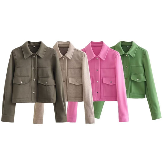 Damen kurze Jacke aus hochwertigem Material mit praktischen Brusttaschen R&B