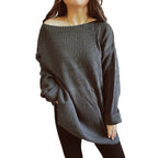 Damen lässiger Strickpullover mit weitem Schnitt und offenem Rückendesign R&B