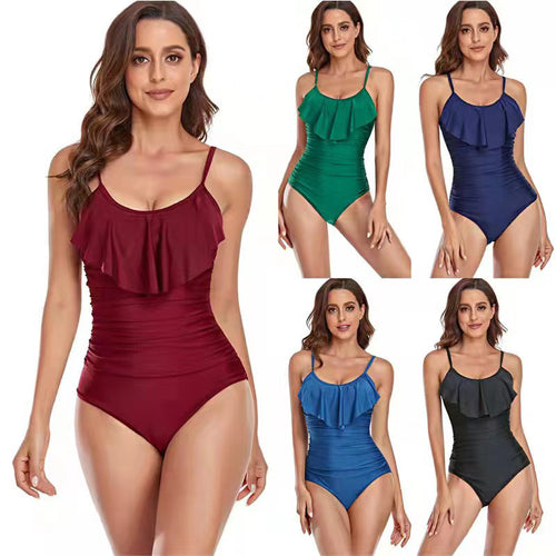Damen Eleganter Einteiler Badeanzug mit Rüschen und figurformendem Design R&B