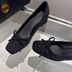 Damen modische Ballerina-Schuhe mit feiner Schleifen- und Strassverzierung R&B