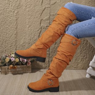 Damen Overknee-Stiefel aus weichem Wildleder mit dekorativem Schnallen-Detail R&B