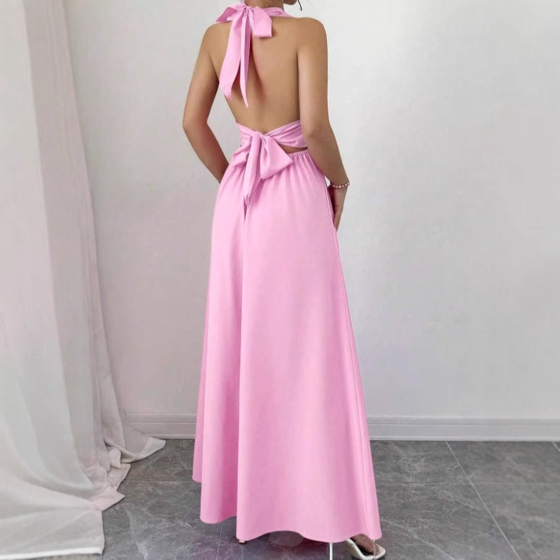 Damen schulterfreies Maxikleid mit verführerischem V-Ausschnitt und hochgeschlitztem Rock R&B