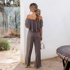 Damen Off-Shoulder Jumpsuit mit weitem Bein und elastischem Bund R&B