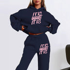 Damen Freizeit-Hoodie und Jogginghose Set mit inspirierendem Schriftzug