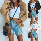 Damen lässige Overshirt-Jacke mit Knopfverschluss und voluminösen Ärmeln R&B