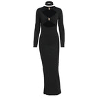 Damen Elegantes Maxikleid mit hochgeschlossenem Dekolleté und raffinierten Cut-Outs R&B