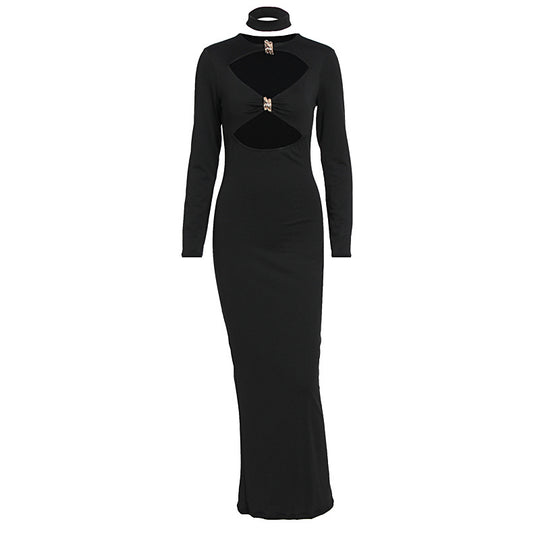 Damen Elegantes Maxikleid mit hochgeschlossenem Dekolleté und raffinierten Cut-Outs R&B