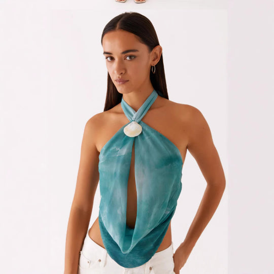 Damen Halstopp im angesagten Wickel-Design mit hochwertigem Details R&B