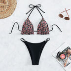 Damen Triangel-Bikini-Set mit verspieltem Blumendetail und hohem Beinausschnitt R&B