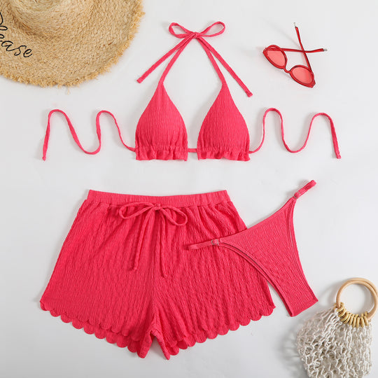 Damen Bikini-Set mit verstellbarem Halterneck und gesäumten Shorts R&B