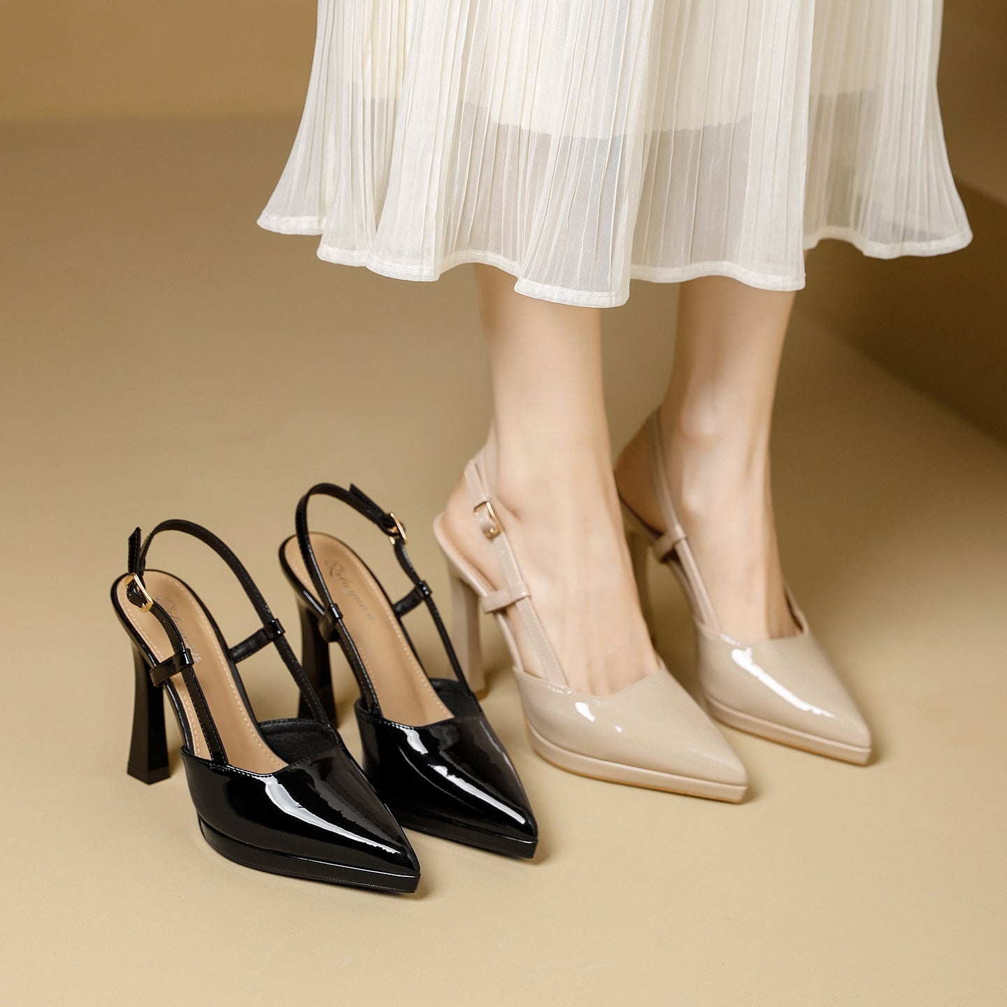 Damen Slingback-Pumps mit glanzvollem Design und elegantem Absatz