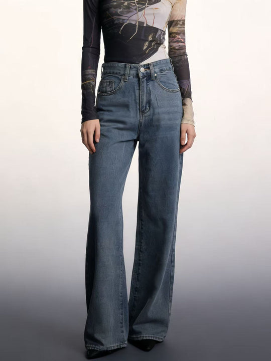 Damen Weite High-Waist Jeans mit besonderen Nahtdetails R&B