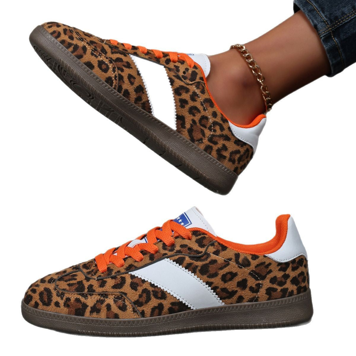 Damen nan Leopardenmuster Wildlederoptik Sneaker mit ergonomischer Polstersohle und rutschfester Gummisohle R&B