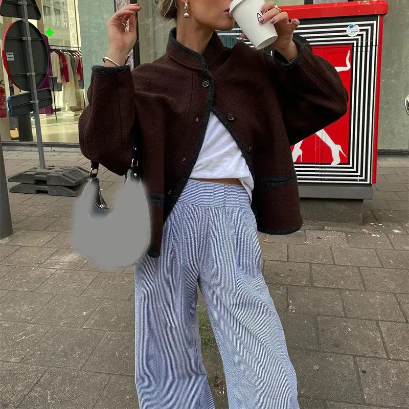 Damen modische oversized Wolljacke R&B