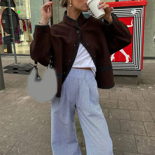 Damen modische oversized Wolljacke R&B