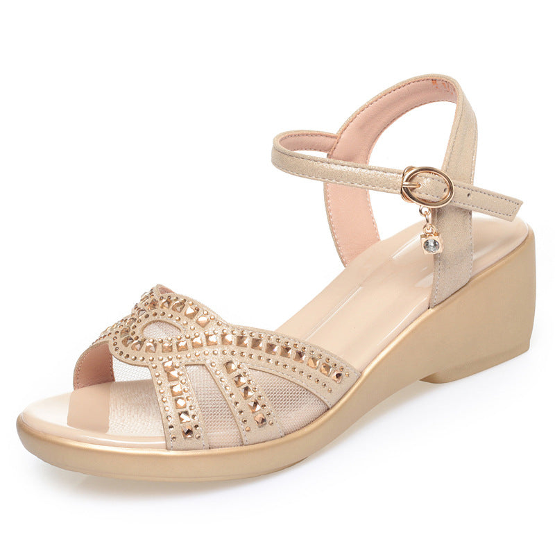 Damen Wedge-Sandaletten mit modischen Strassverzierungen und verstellbarem Riemen R&B