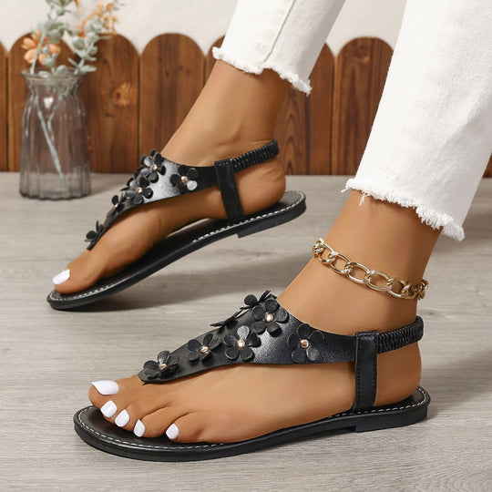 Damen modische Zehentrenner-Sandalen mit floralem Design und bequemer Sohle R&B