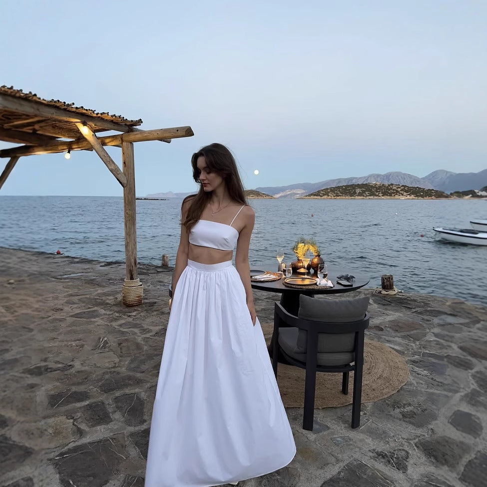 Damen Set aus Crop-Top und Maxirock mit elegantem Rüschendesign R&B