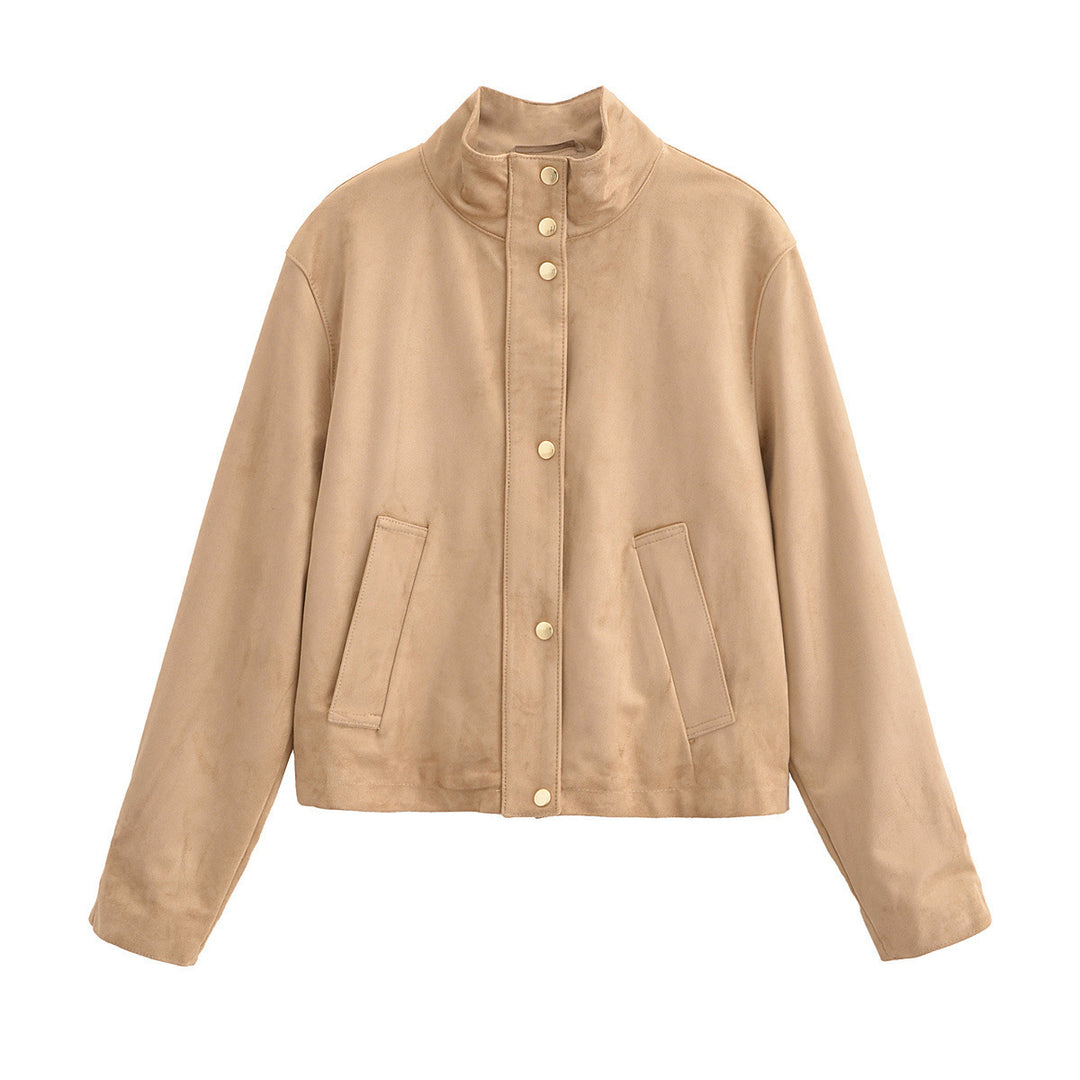 Damen Kunstlederjacke mit Stehkragen und praktischen Eingrifftaschen R&B