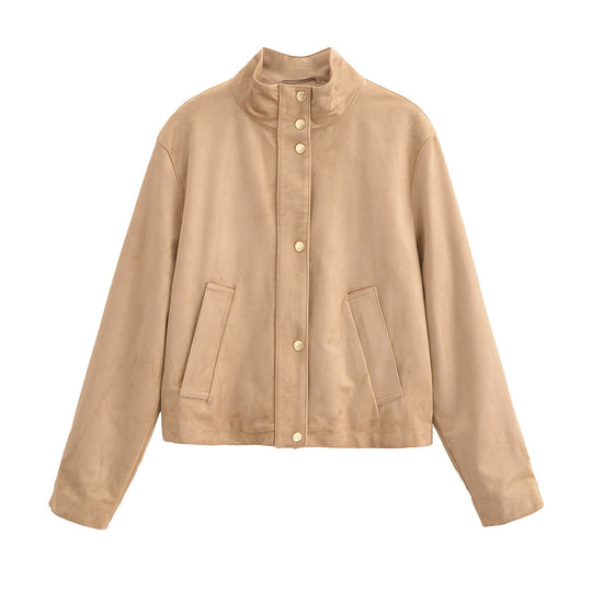 Damen Kunstlederjacke mit Stehkragen und praktischen Eingrifftaschen R&B