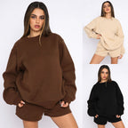 Damen nan weites Sweatshirt und Shorts Haus-Set aus weichem Frottee R&B