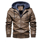 Herren lässige Kunstlederjacke mit abnehmbarer Kapuze und zahlreichen Taschen R&B