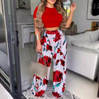 Damen kombiniertes Set mit lässigem cropped Oberteil und weit geschnittener Hose R&B