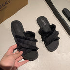 Damen Pantolette mit fransigem Design und softer Innensohle EB