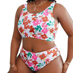Damen Bikini-Set mit floralem Muster und hohem Bund R&B