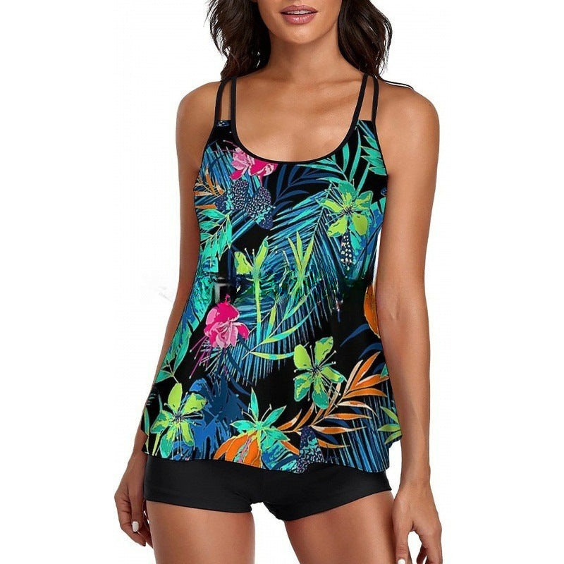 Damen Sportliches Tankini-Set mit bequemem Shorts und verstellbaren Trägern R&B