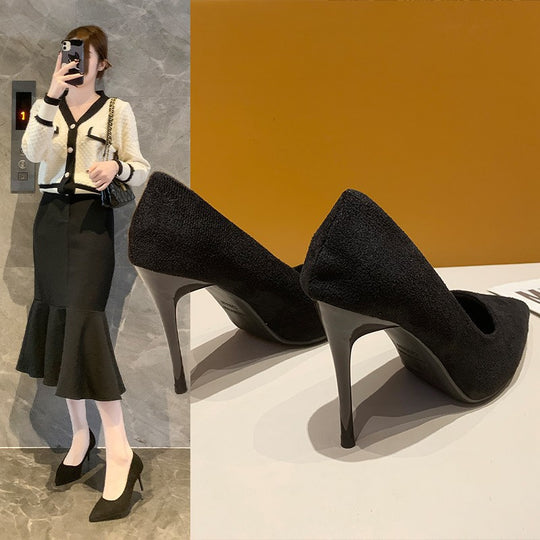 Damen nan spitze Veloursleder-Optik Pumps mit gepolstertem Fußbett und schlankem Stilettoabsatz R&B