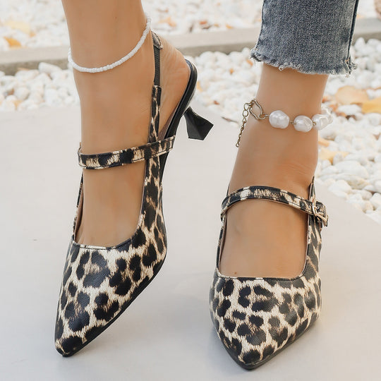Damen elegante Slingback-Pumps mit Leoprint R&B
