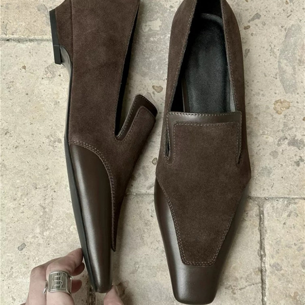 Damen Modische Loafer aus hochwertigem Leder mit elastischem Einschlupf R&B