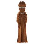 Damen Elegantes Maxikleid mit raffiniertem Drapierungseffekt und glitzernden Akzenten R&B