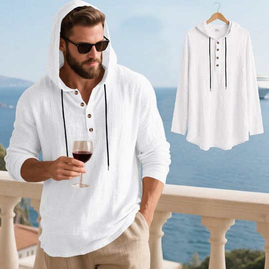 Herren lässiges Kapuzenshirt aus weichem Baumwollmix mit Knopfleiste und praktischen Taschen R&B
