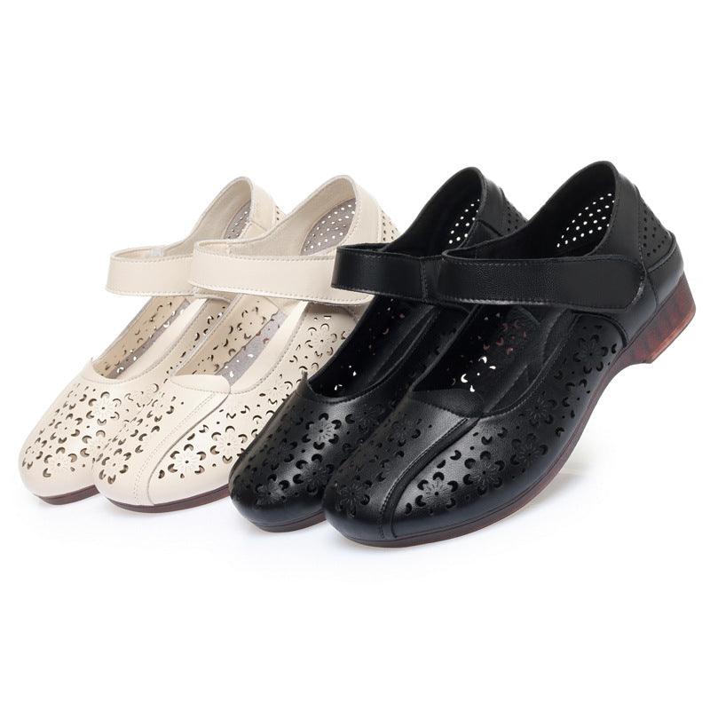 Damen Komfortable Mary Jane Ballerinas mit dekorativen Blumenperforationen und verstellbarem Riemen R&B