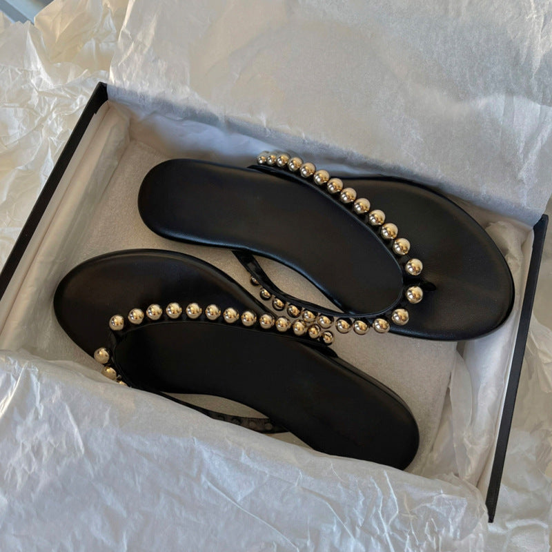Damen Glitzernde Zehentrenner-Sandalen mit elegantem Perlenakzent R&B