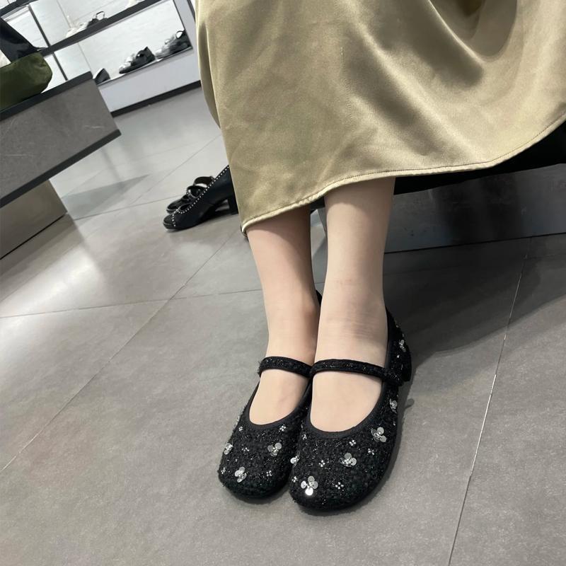 Damen Ballerinas mit floralem Glitzerdesign und verstellbarem Riemen R&B