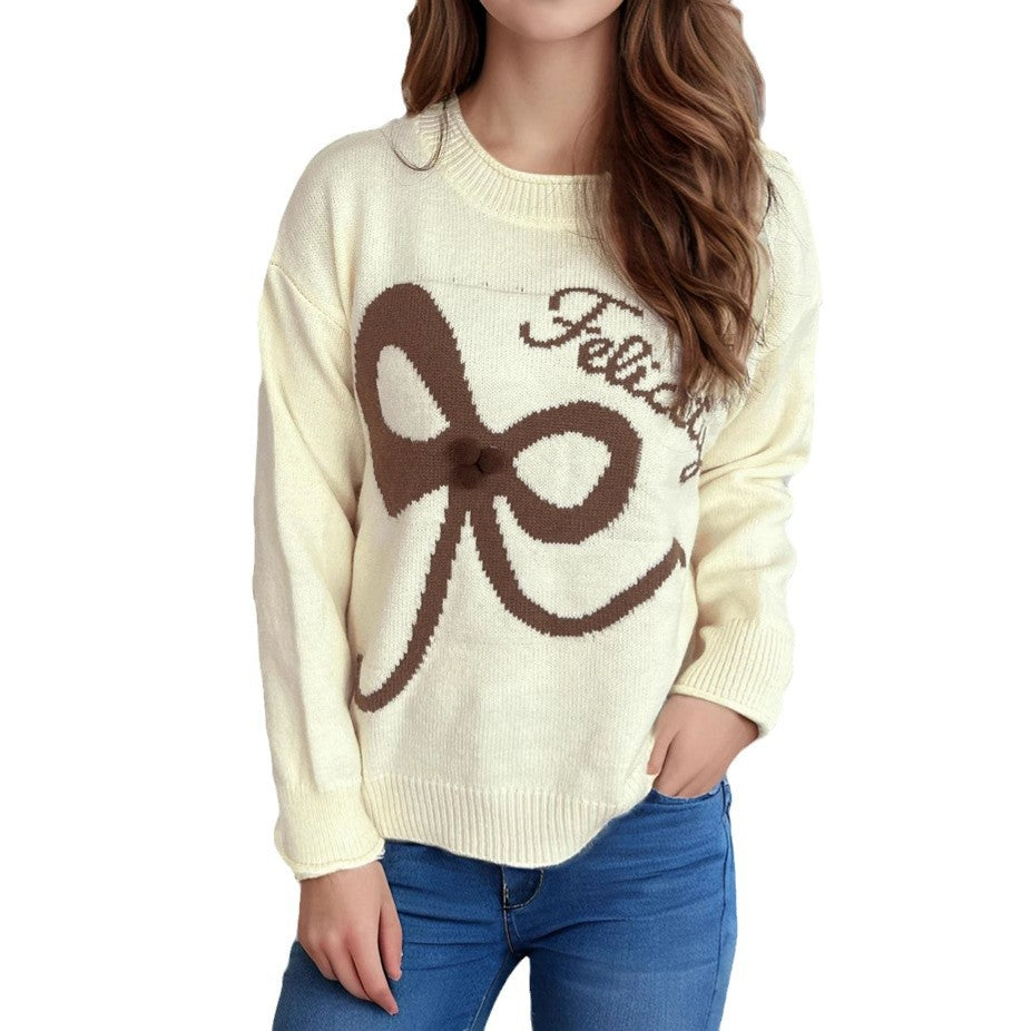 Damen kuscheliger Pullover mit verspielt gestalteter Schleifenapplikation R&B