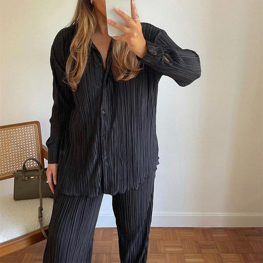 Damen Plissierte Bluse mit elegantem Schnitt und lockerem Fall R&B