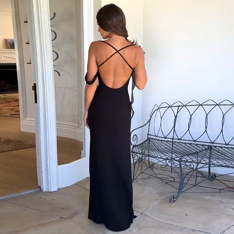 Damen Maxikleid mit verführerischem Schnitt und raffinierten Rüschendetails R&B