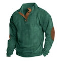 Herren nan grobgestrickter Pullover mit Stehkragen, Knopfleiste und Kunstleder-Ellbogenpatches R&B