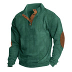 Herren nan grobgestrickter Pullover mit Stehkragen, Knopfleiste und Kunstleder-Ellbogenpatches R&B