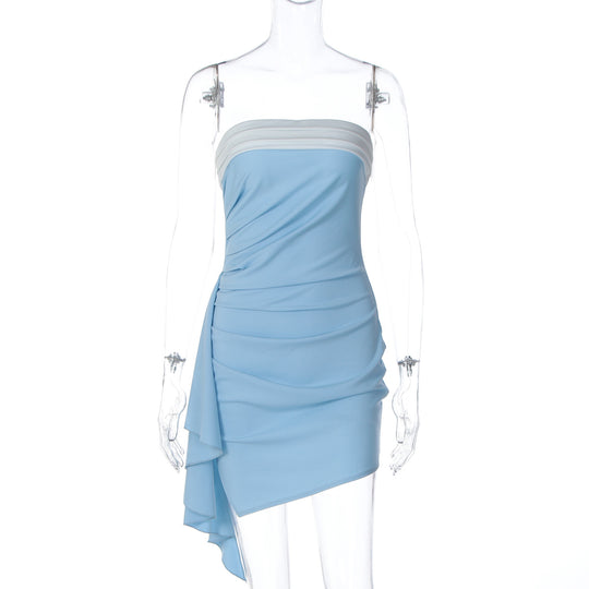 Damen raffiniertes Wickelkleid mit asymmetrischem Saum und eleganten Falten R&B